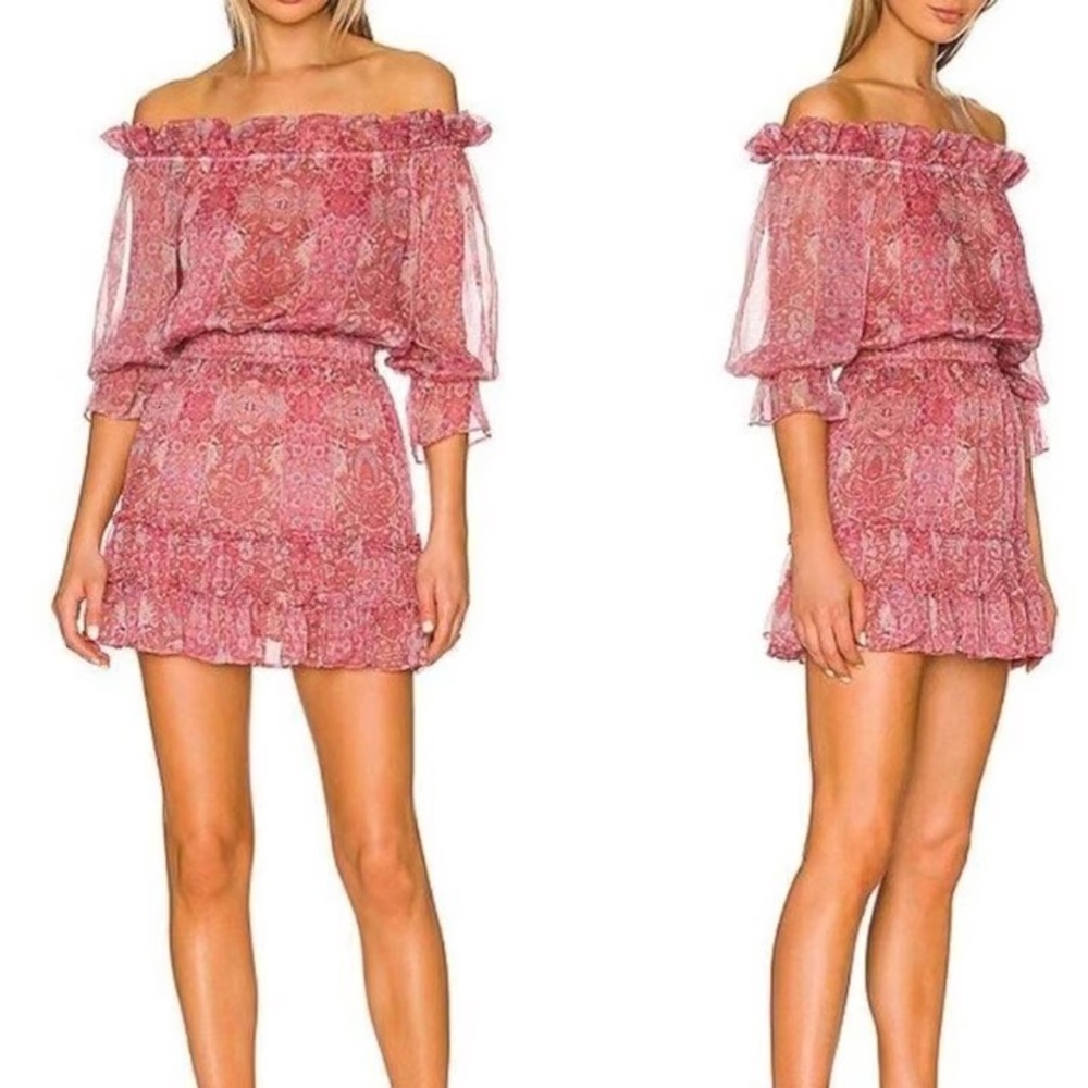 Off-Shoulder Floral Ruffle Mini Dress in Pink